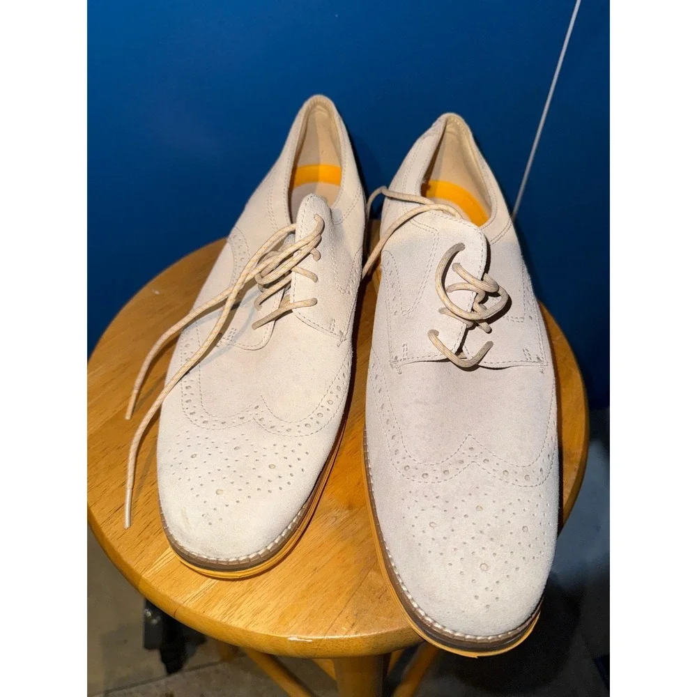 Cole‎ Haan OriginalGrand Wingtip Oxford Beige Suede Yellow Sole Mens 9.5 M